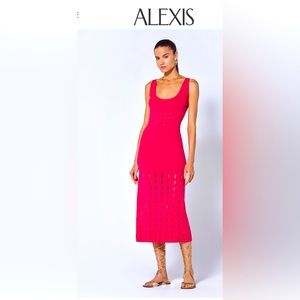 Alexis Marinet hibiscus color, rib knit midi dress has laser, cut-out details